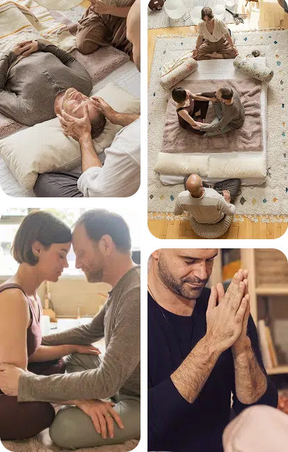 Collage of Reiki and energy healing sessions in Los Angeles