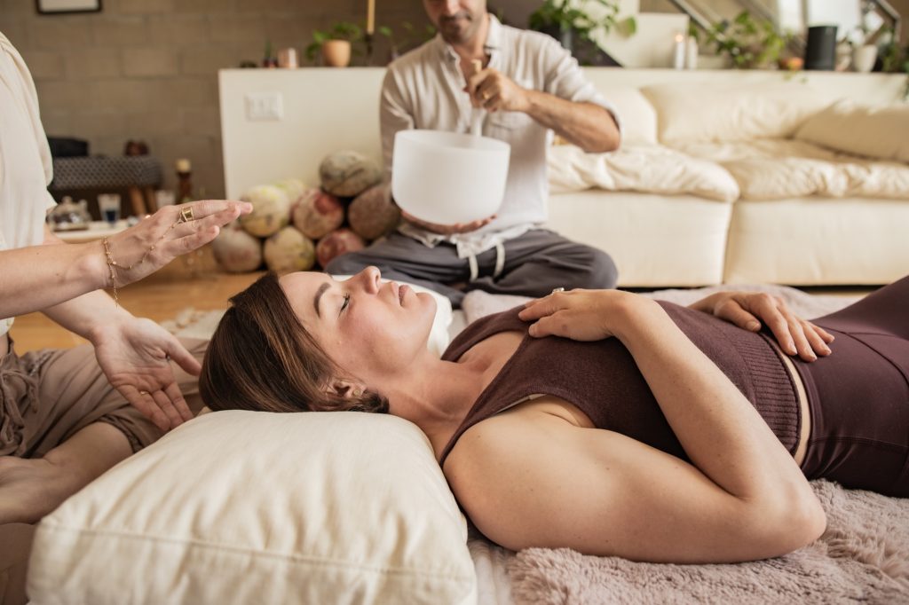 Sound healing session with a frame drum at Word of Mouth, Los Angeles